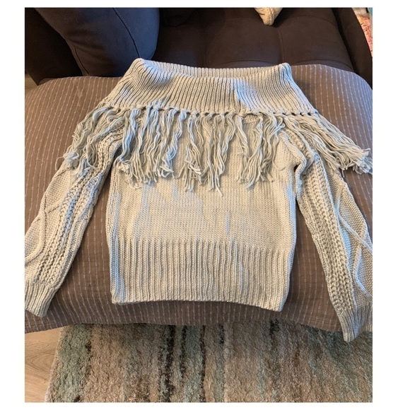 Fringe Tassel Trim Off Shoulder Sweater - Picture 6 of 8